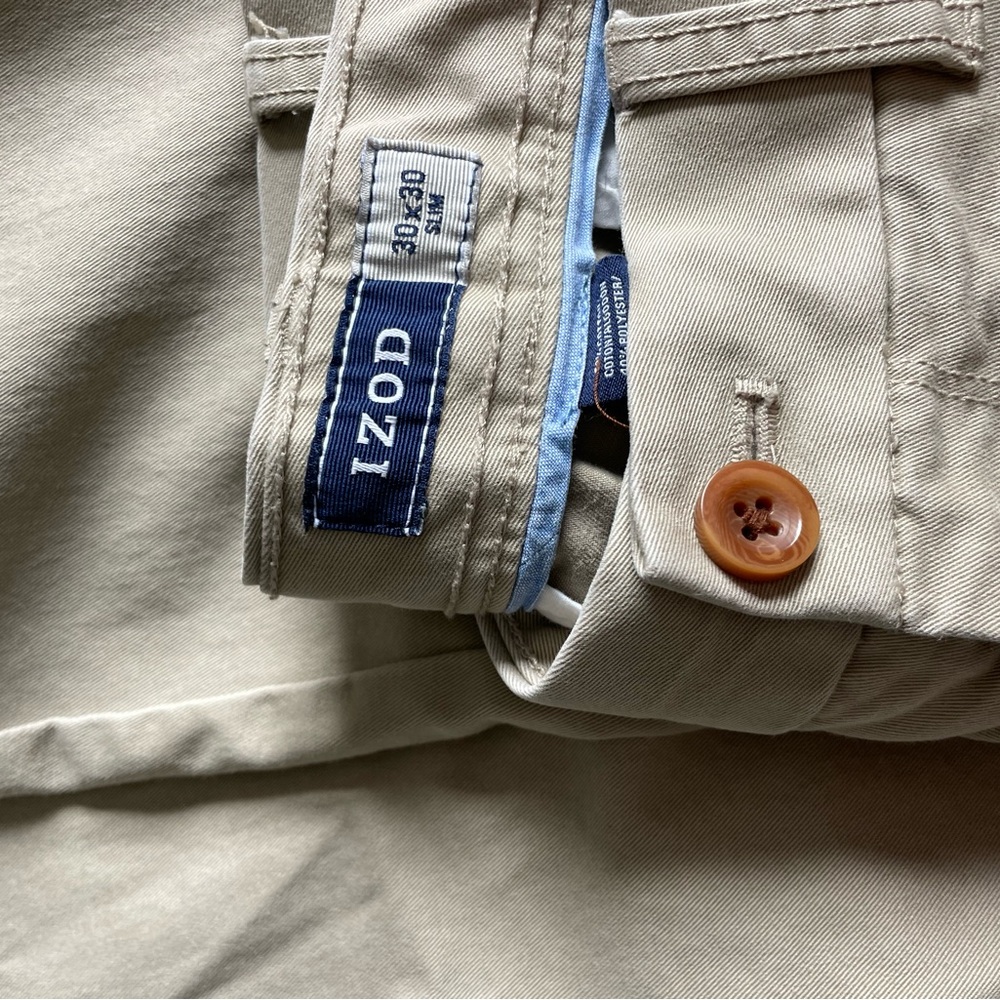 Izod Beige Casual Pants with Button Accent